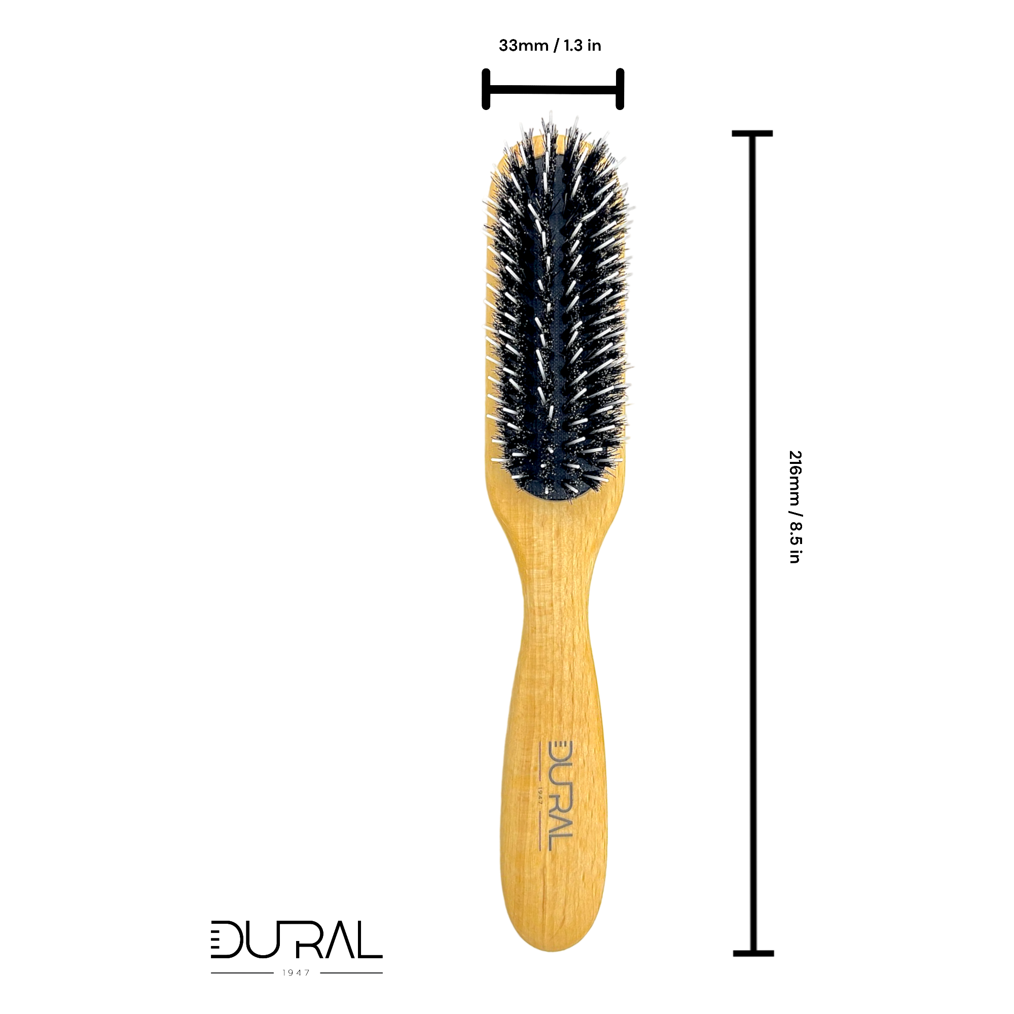 Dural Beech wood rubber cushion hair brush with boar bristles and nylon pins