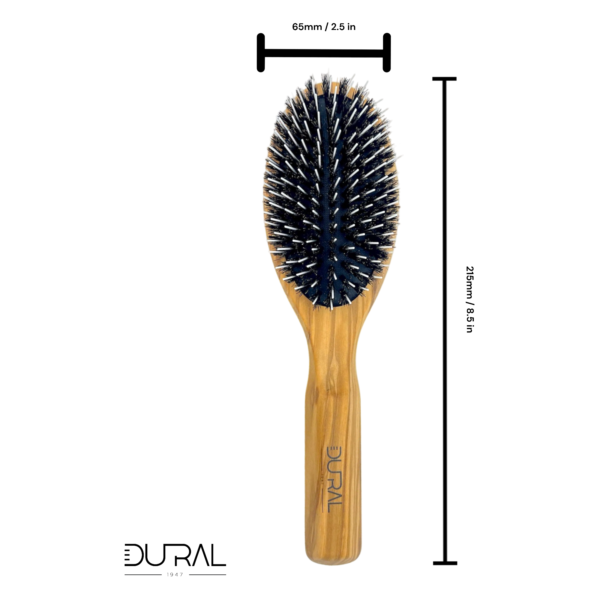 Dural Olive wood rubber cushion hair brush with boar bristles and nylon