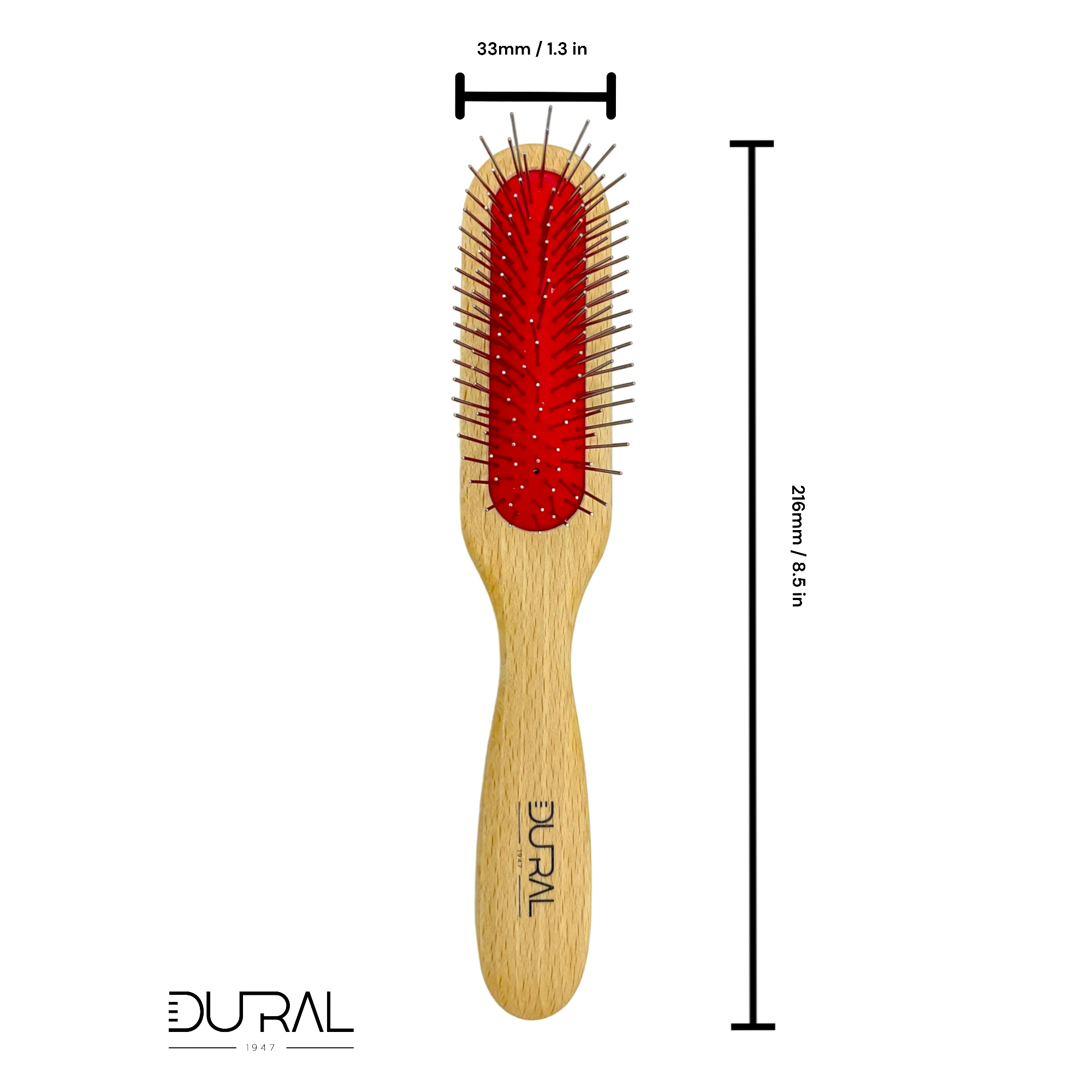 Dural Beech wood rubber cushion hair brush with steel pins without ball tips