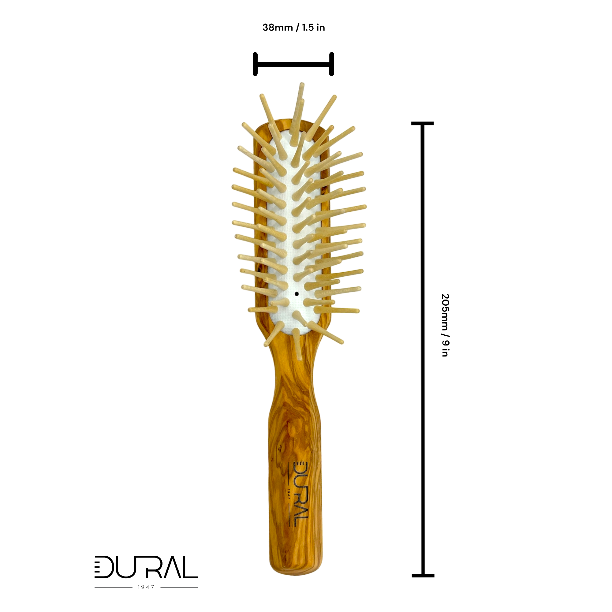 Dural Olive wood rubber cushion hair brush with long wooden pins