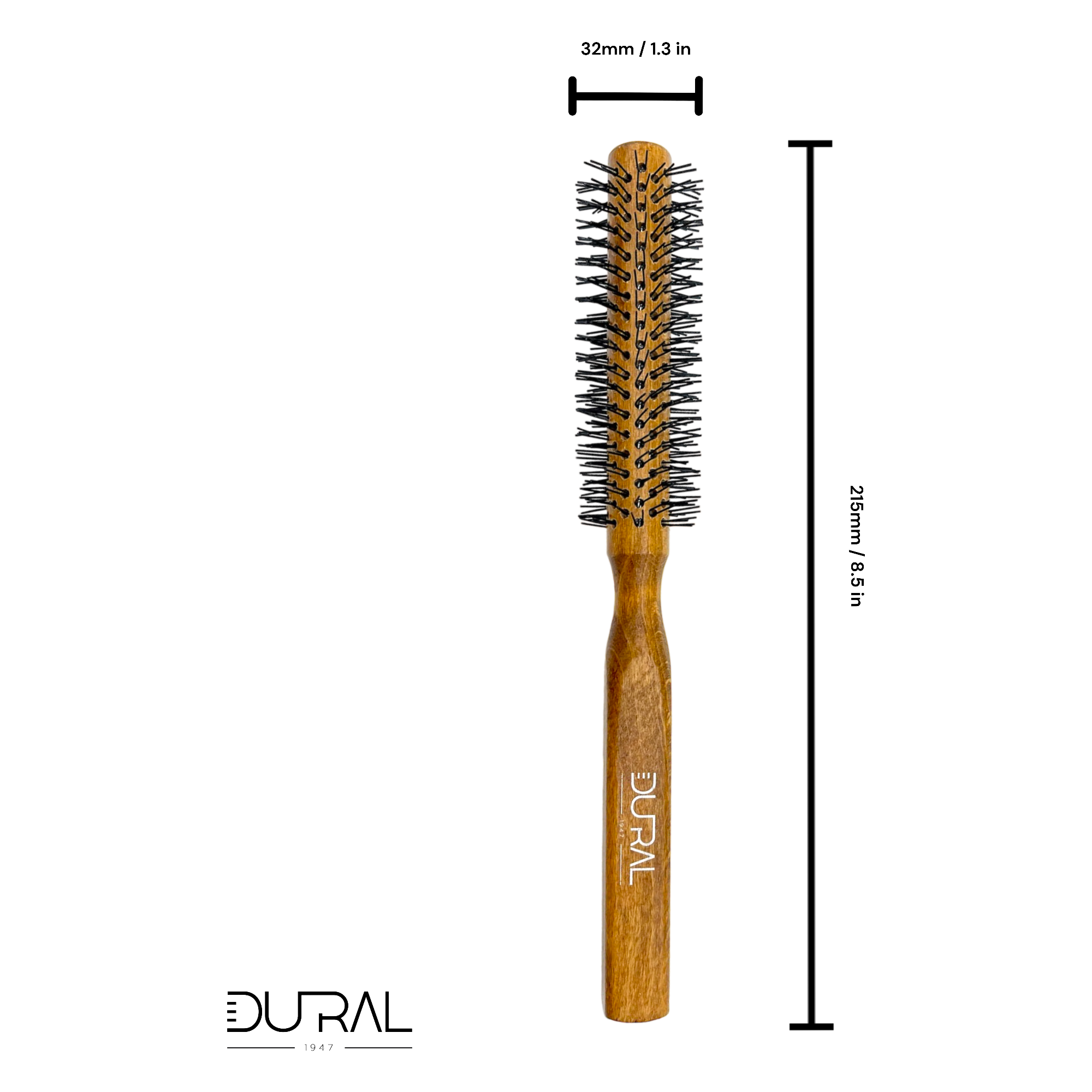 Dural Beech wood round-styler hair brush with nylon pins - 14 rows