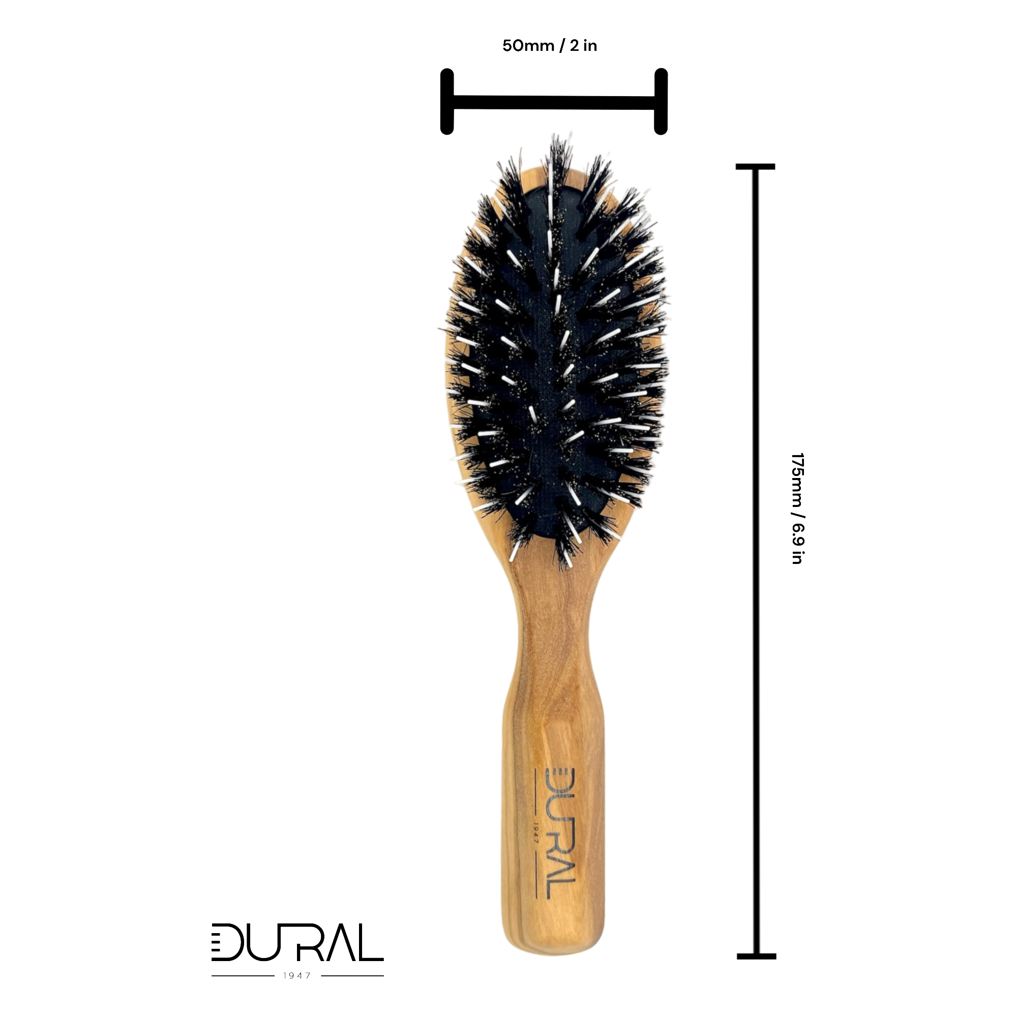 Dural Olive wood rubber cushion hair brush with boar bristles and nylon