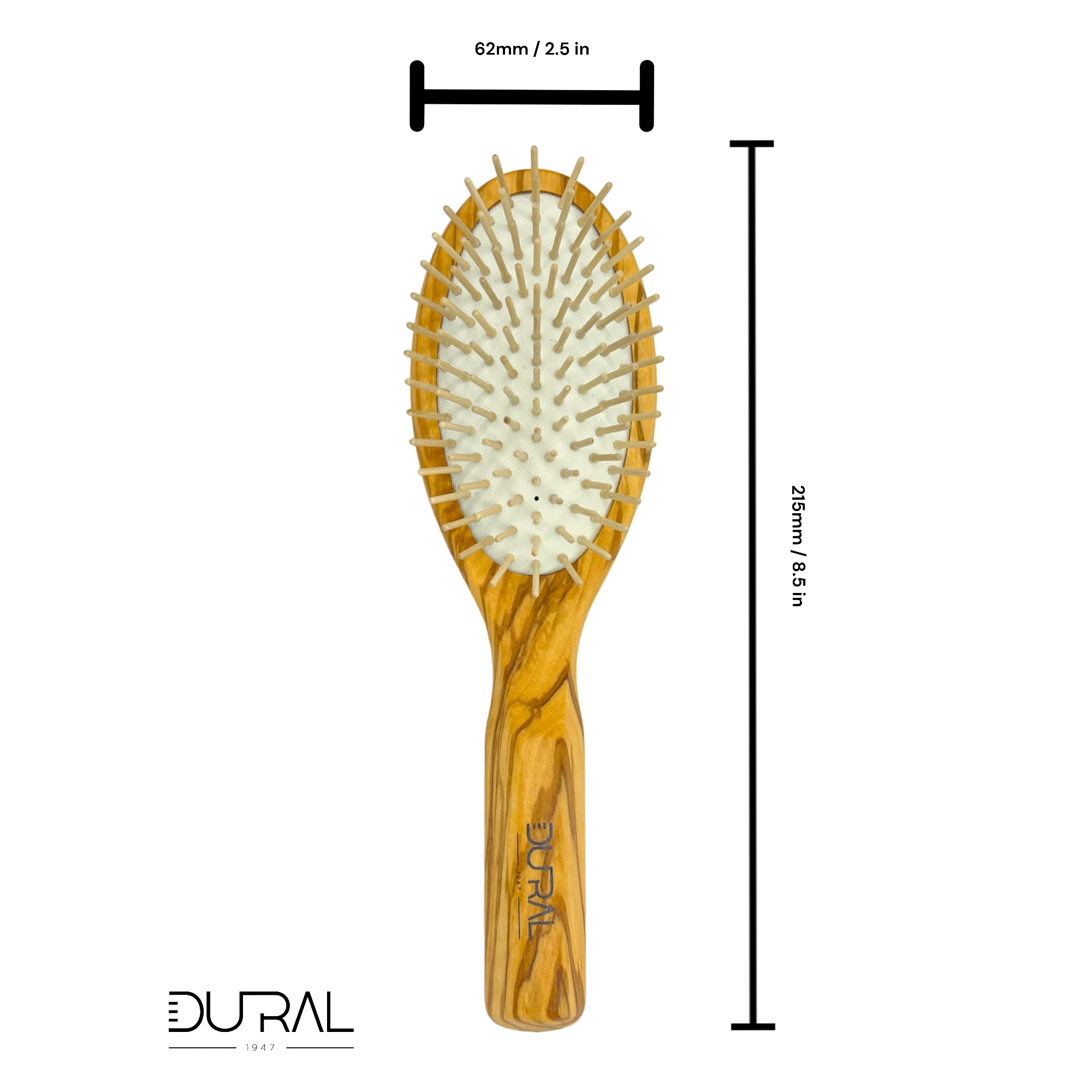 Dural Olive wood rubber cushion hair brush with wooden pins