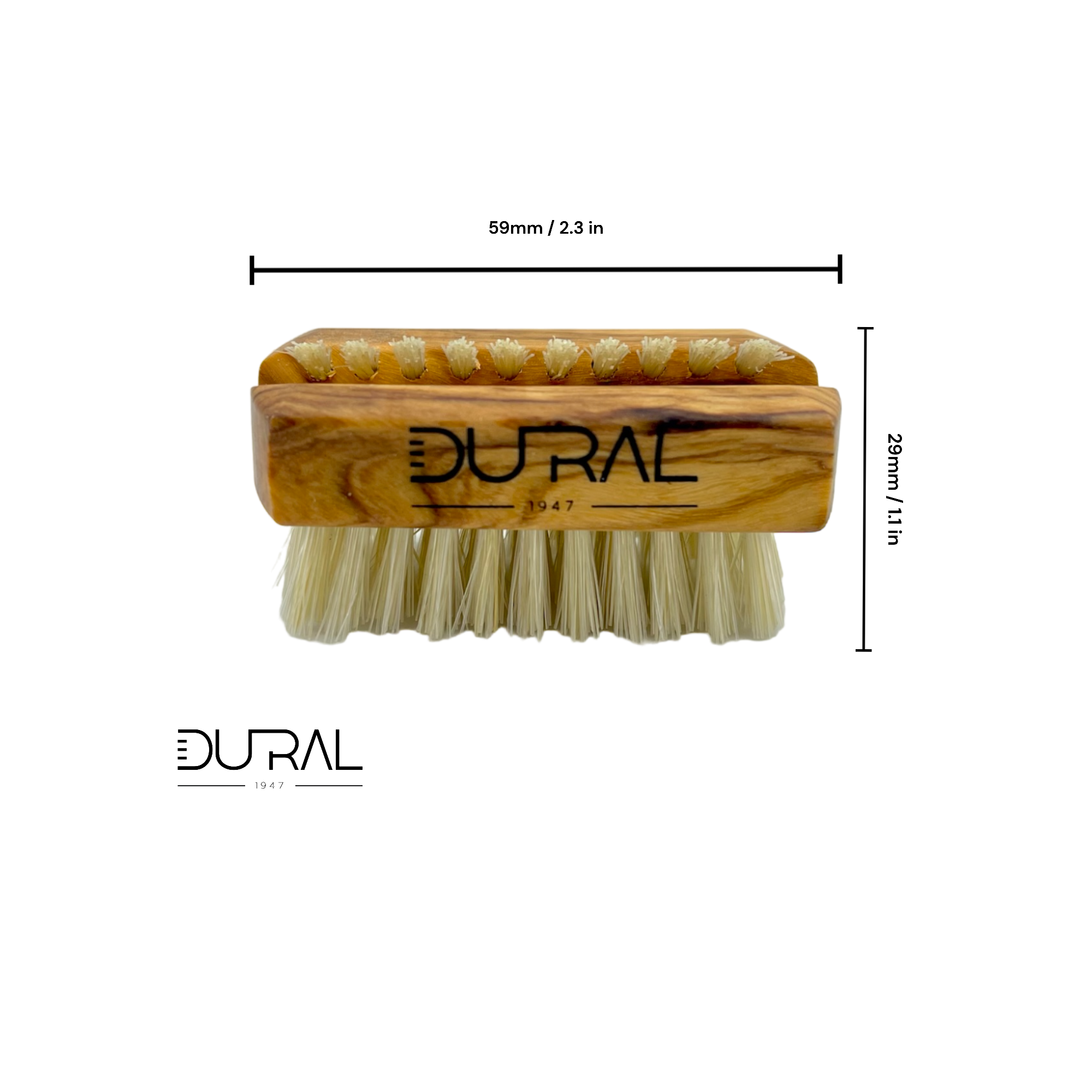 Dural Olive wood travel size nail brush with light natural bristles