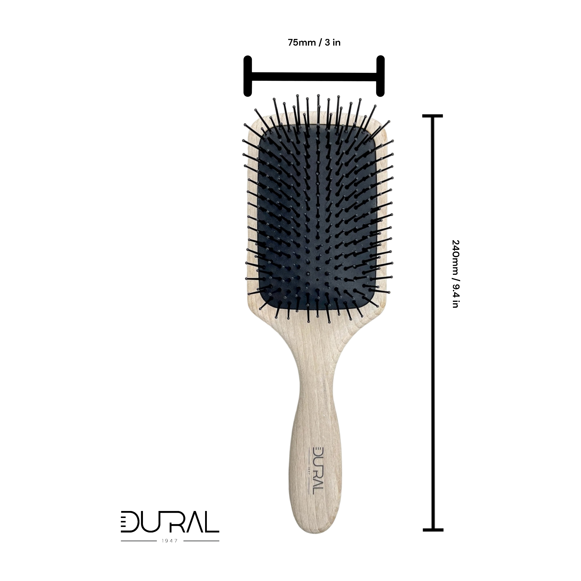 Dural Beech wood paddle brush with plastic pins and ball tips