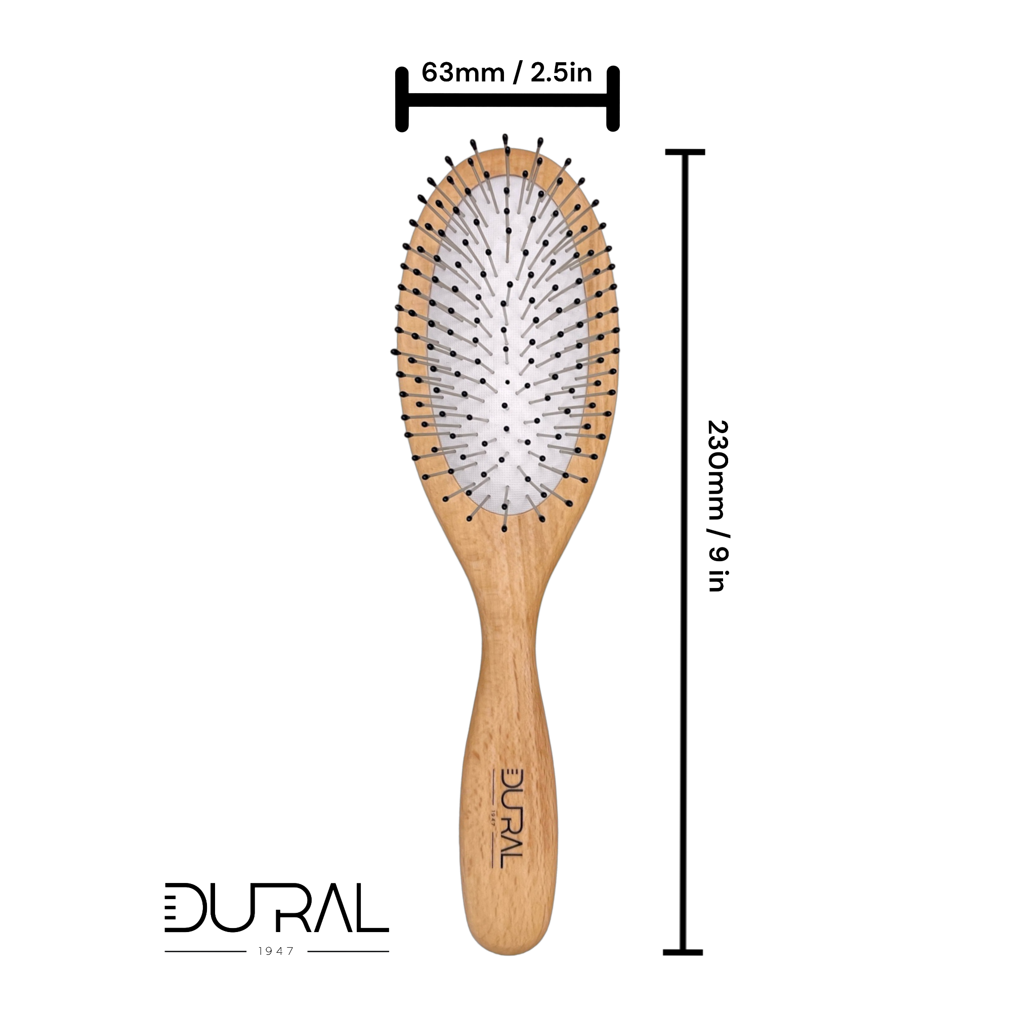 Dural Rubber Cushion Beech Wood Hair Brush, Steel Pins with Ball Tips