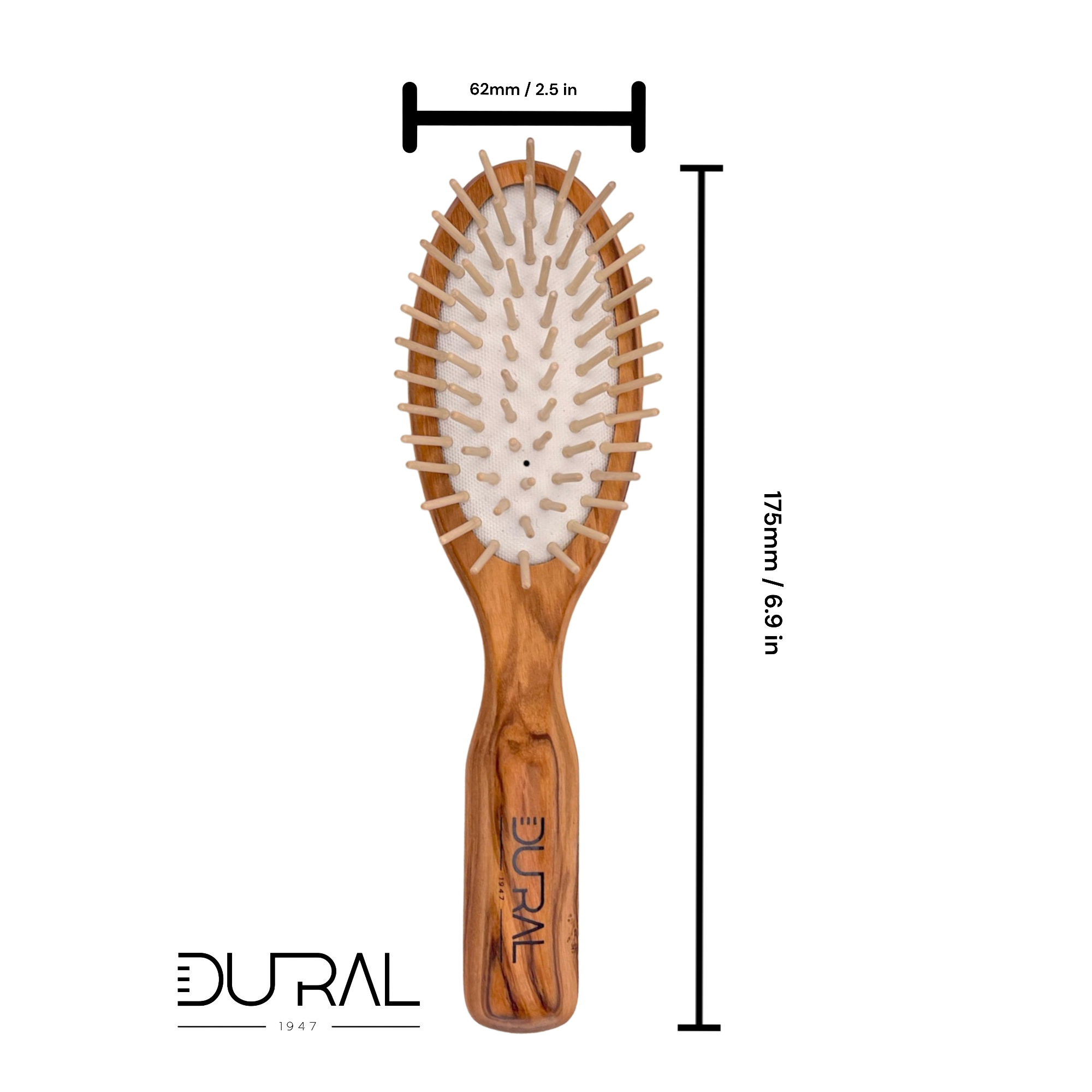 Dural Olive Wood Rubber Cushion Hair Brush with Wooden Pins