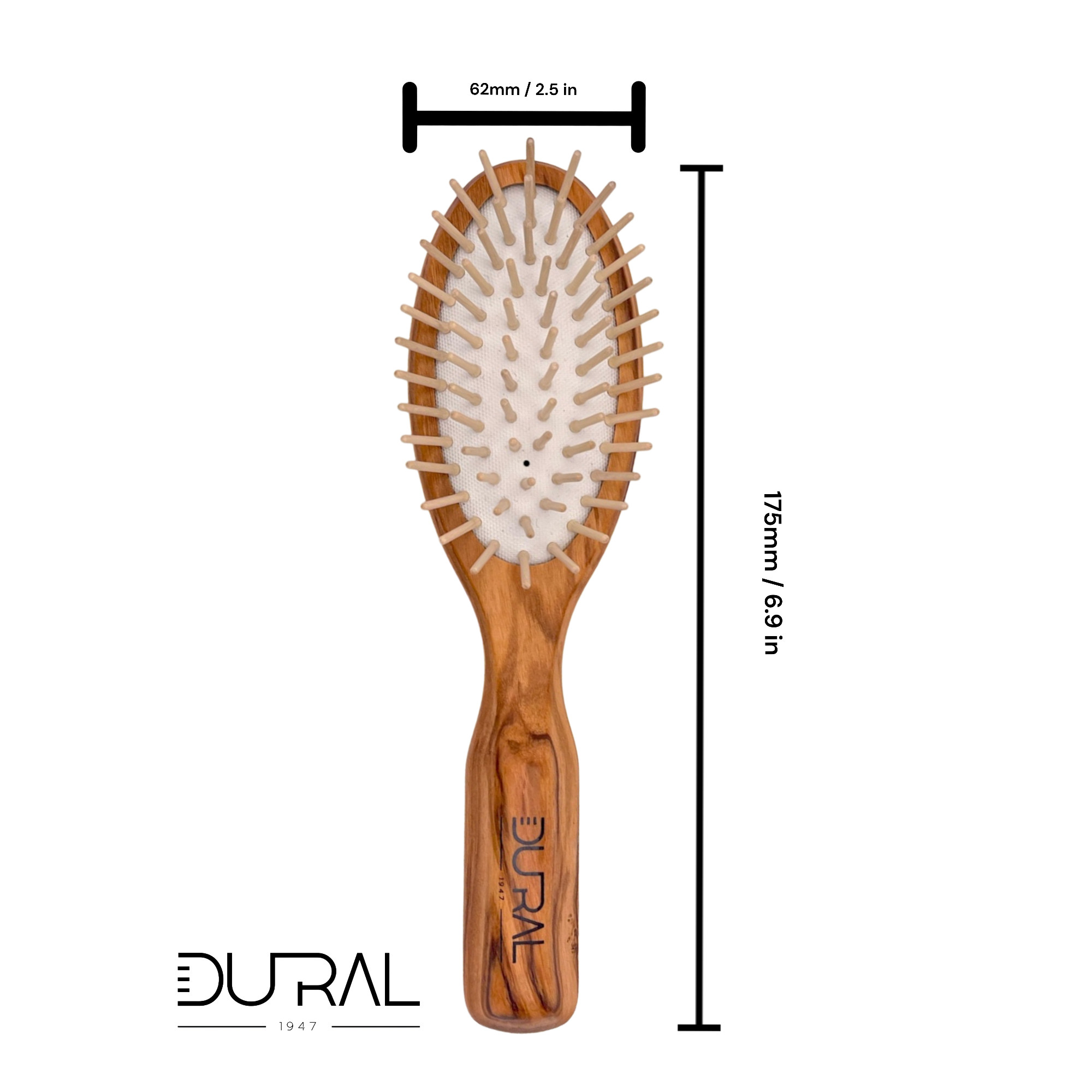 Dural Olive Wood Rubber Cushion Hair Brush with Wooden Pins