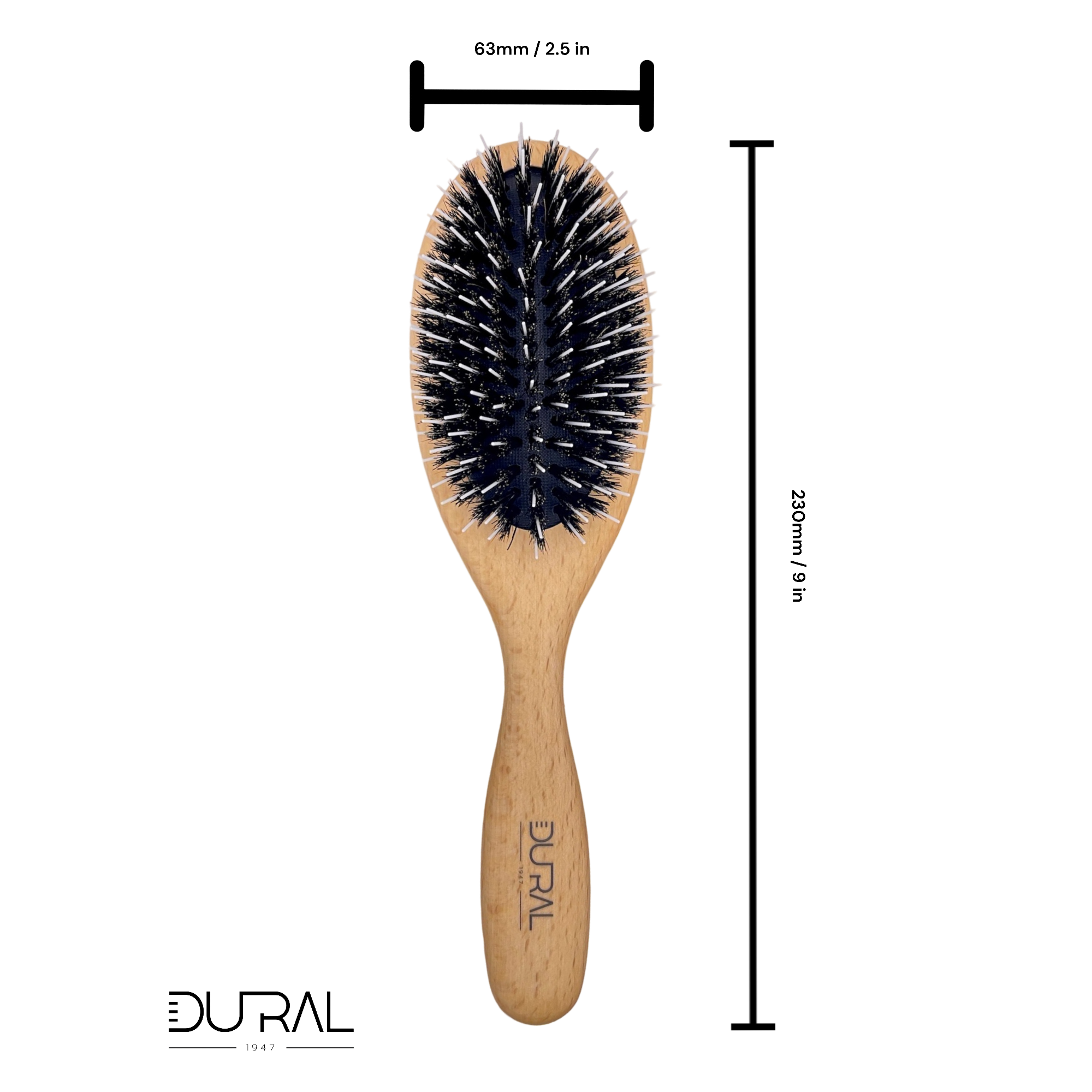 Dural Beech Wood rubber cushion hair brush with wild boar bristles and styling pins