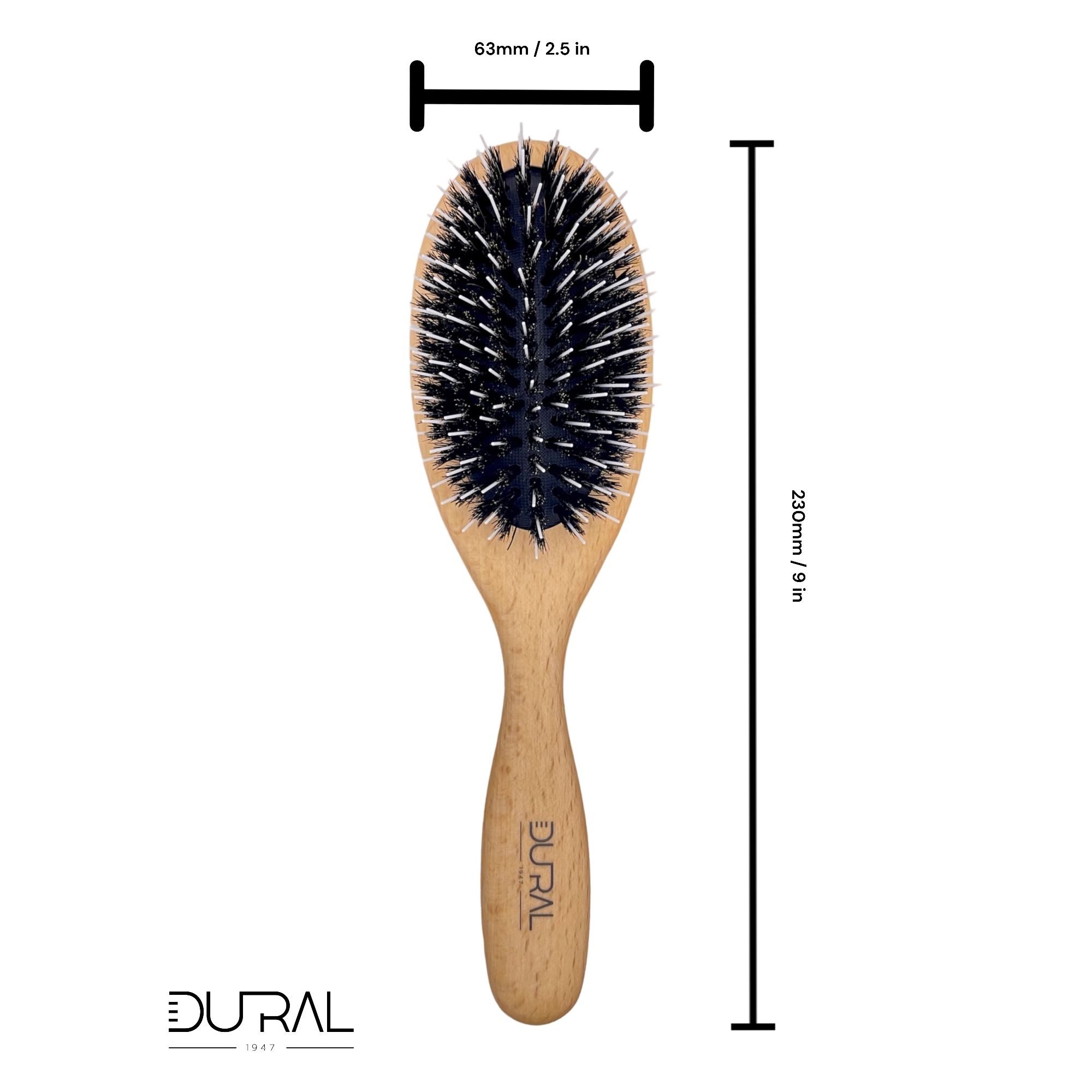 Dural Beech Wood rubber cushion hair brush with wild boar bristles and styling pins