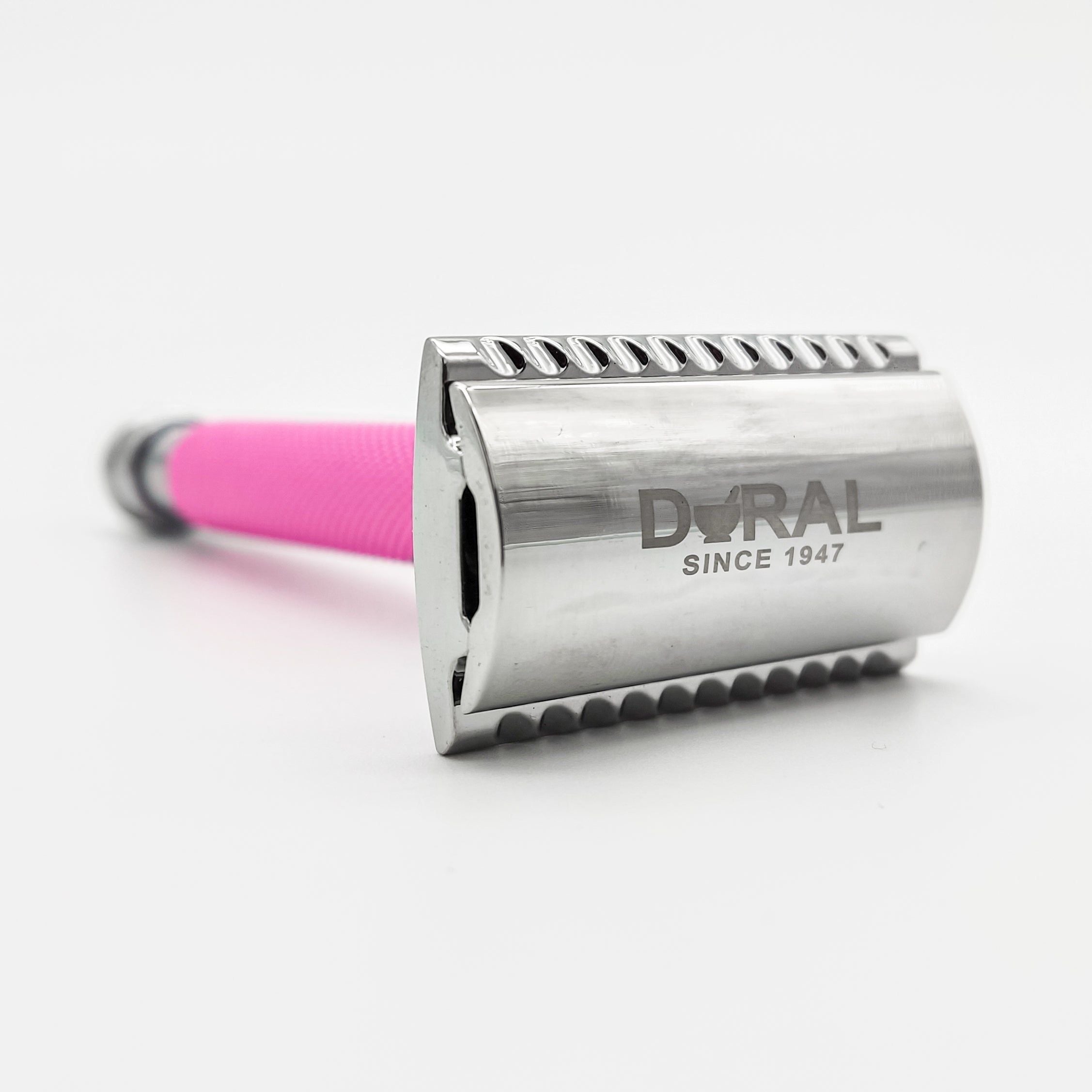 Dural Heavy Stroud Head Double Edge Safety Razor Duty Pink/Silver + Pouch