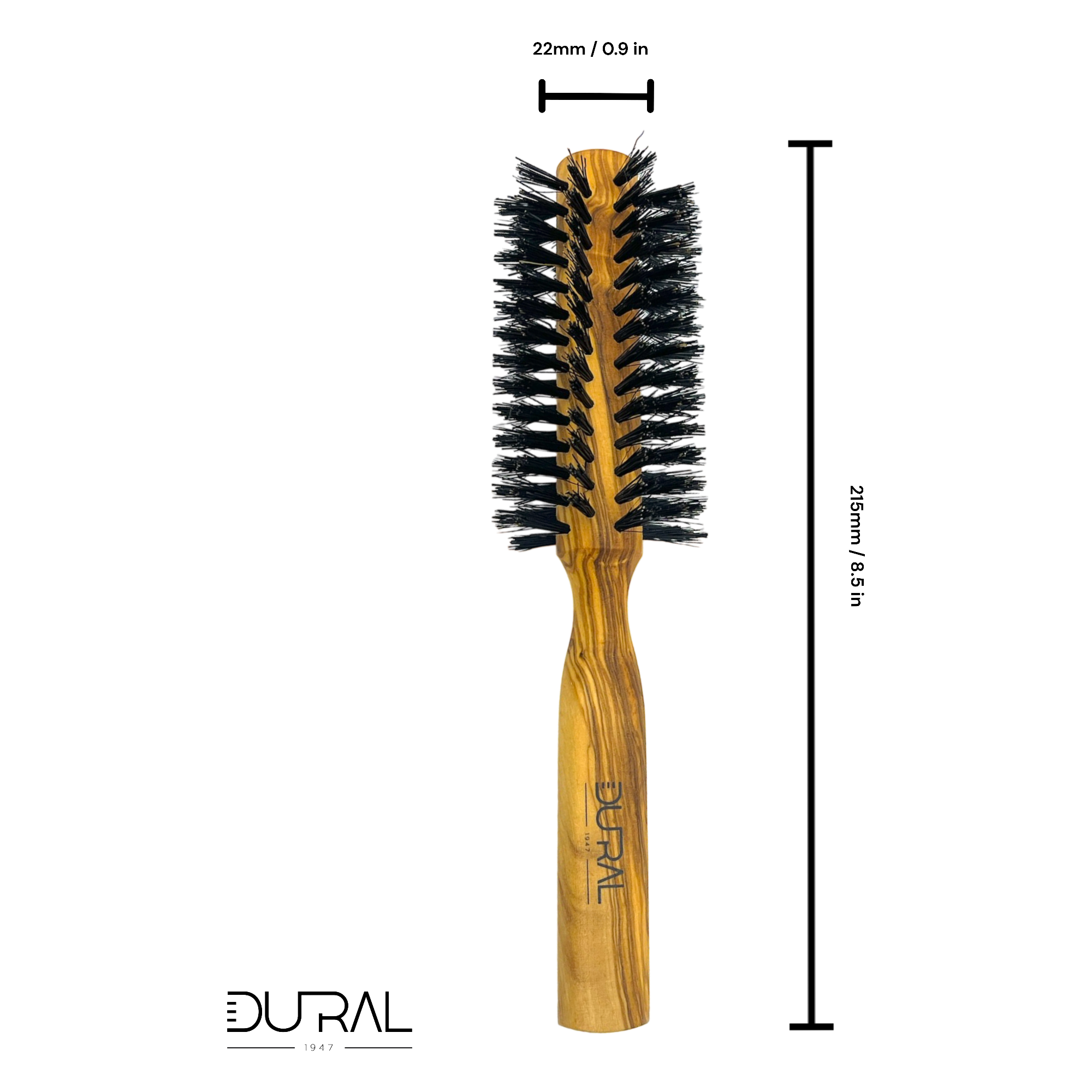 Dural Olive wood round hair brush with boar bristles - 10 rows