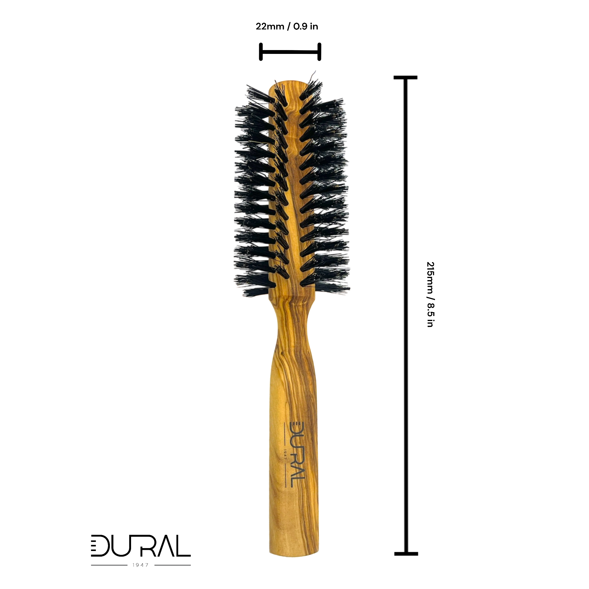 Dural Olive wood round hair brush with boar bristles - 10 rows