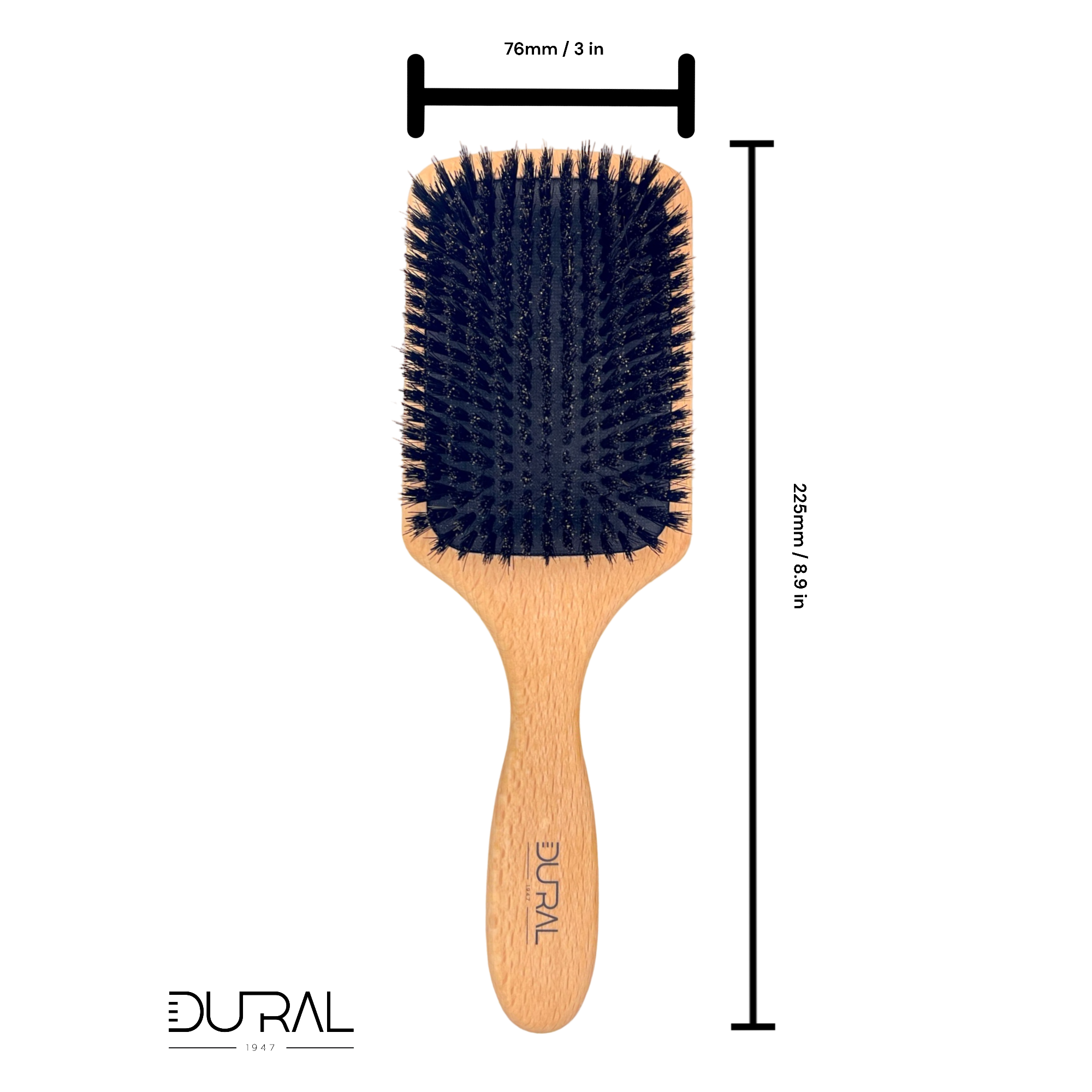 Dural Beech Wood wild boar bristles paddle brush