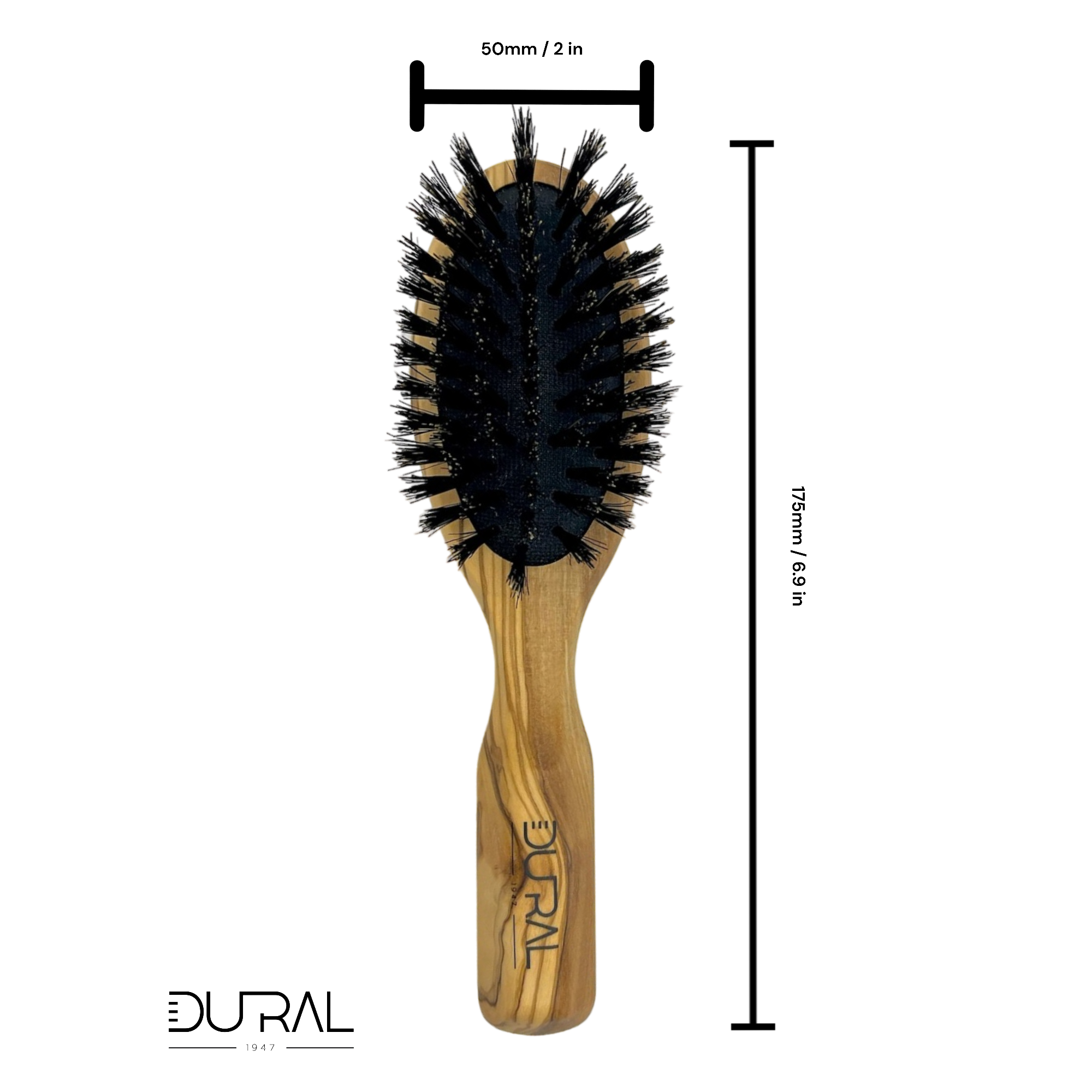 Dural Olive Wood rubber cushion hair brush with boar bristles